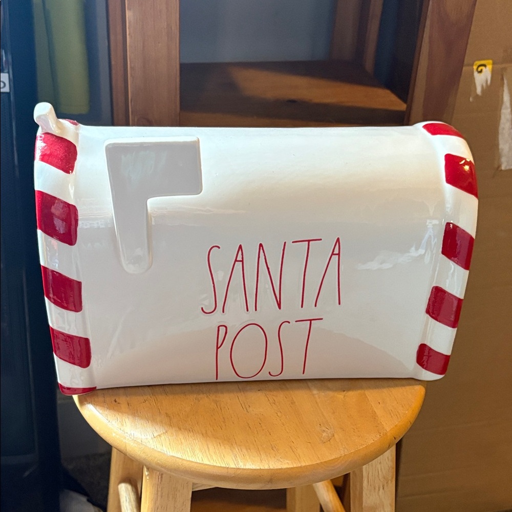 Rae Dunn White and Red Santa Post Mailbox